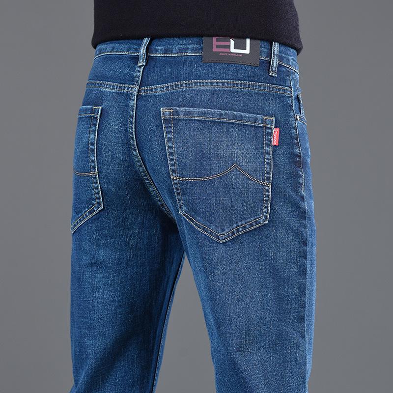 New slim-fit stretch denim trousers for men Straight-leg relaxed fit Mid-rise long trousers