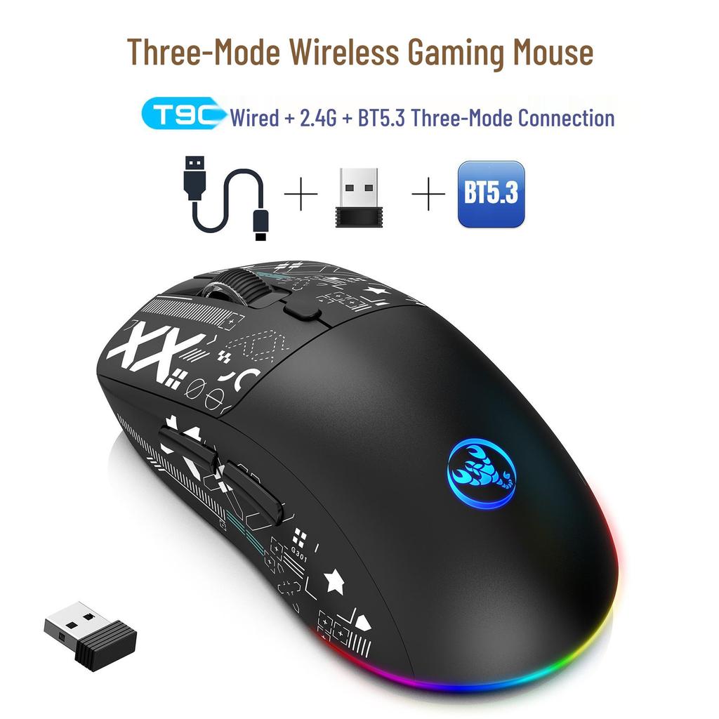 Silent Cross-Platform Wireless Gaming Mouse with RGB & 3600dpi, Rechargeable, Three Modes