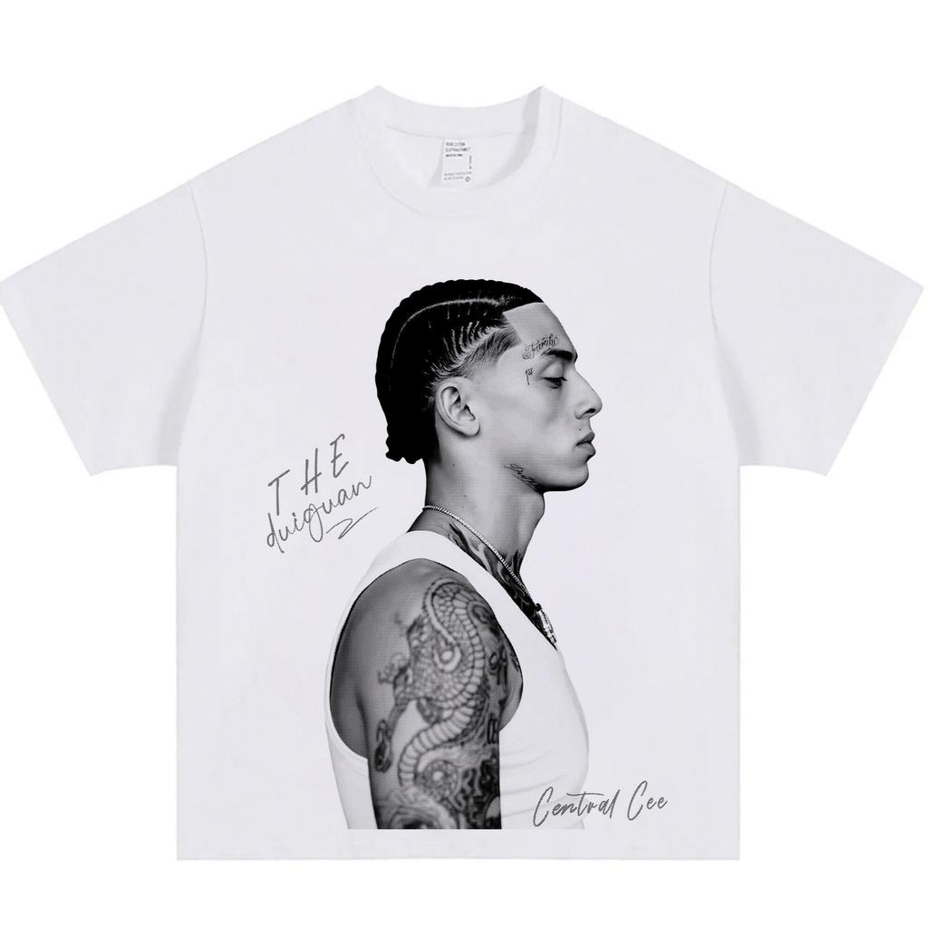 T-shirt da Uomo a Maniche Corte Stampata Central Cee Americana Larga Cotone Puro Pesante Top Casual Dimagrante e Hip-hop in Estate
