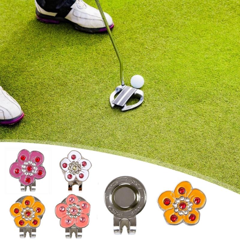 Magnetic Golfball Marker Hat Clip Rhinestones Flower Pattern Golfball Marker Caps Clips with Magnetic Golfs Accessories