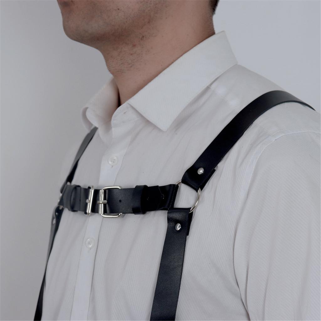 Adjustable PU Leather Suspenders Elastic Suspenders Mens Dress Suspenders for Casual Wear