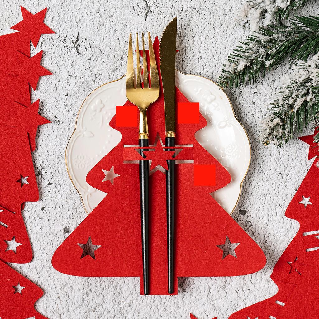 Red Green Xmas Tree Cutlery Knife Fork Spoon Covers Table Decor Christmas Tableware Pocket Holder Bags New Year Dinner