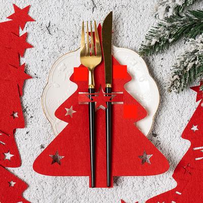 10/20pcs Red Green Xmas Tree Cutlery Knife Fork Spoon Covers Table Decor Christmas Tableware Pocket Holder Bags New Year Dinner