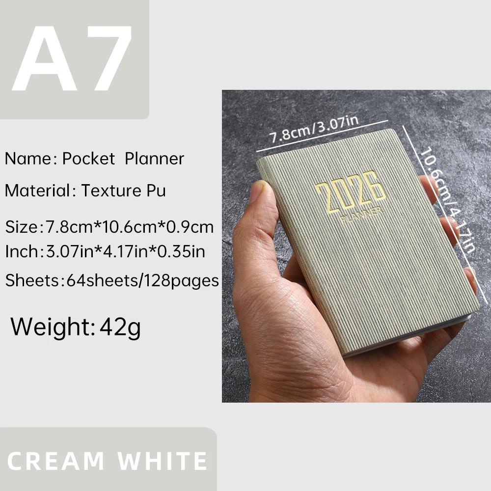 A7 specification 2026 English planner book, mini portable pocket daily schedule book, 64 sheets 128 page thin weekly calendar