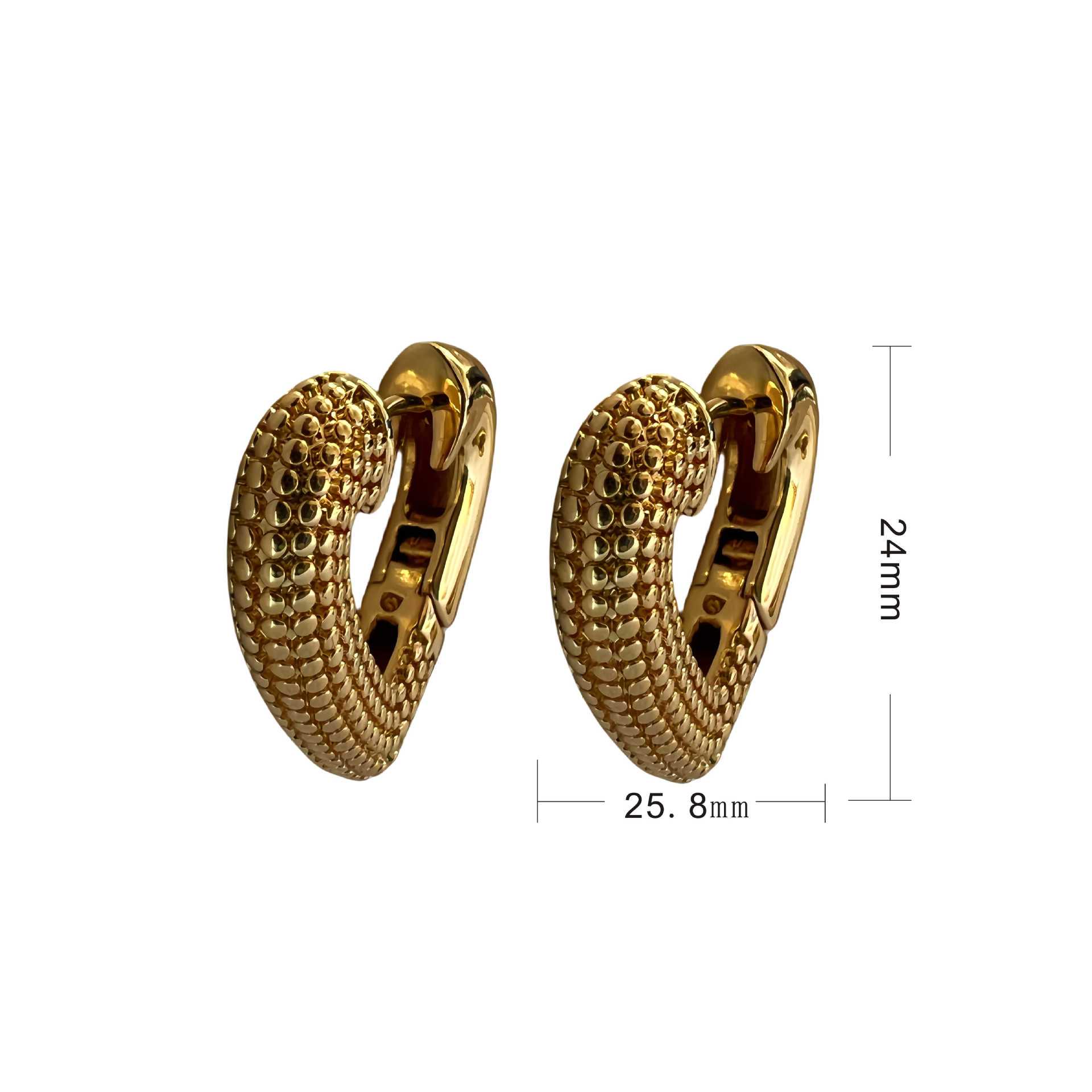 18K Gold Plated Geometric Heart Earrings with Granular Texture - Luxury Design