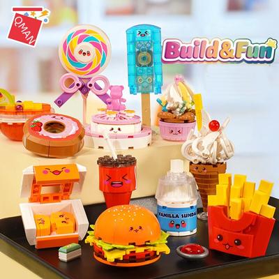 12PCS Hamburger Fries Drink Sweety Block DIY Fast Food Set Building Educational Christmas Toy For Children Blind Box