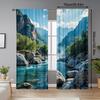 2pcs Blue Mountain Water Scenery Printed Door & Window Curtains U2013 Stylish Rod Pocket Window for Bedroom   Office   Living Room