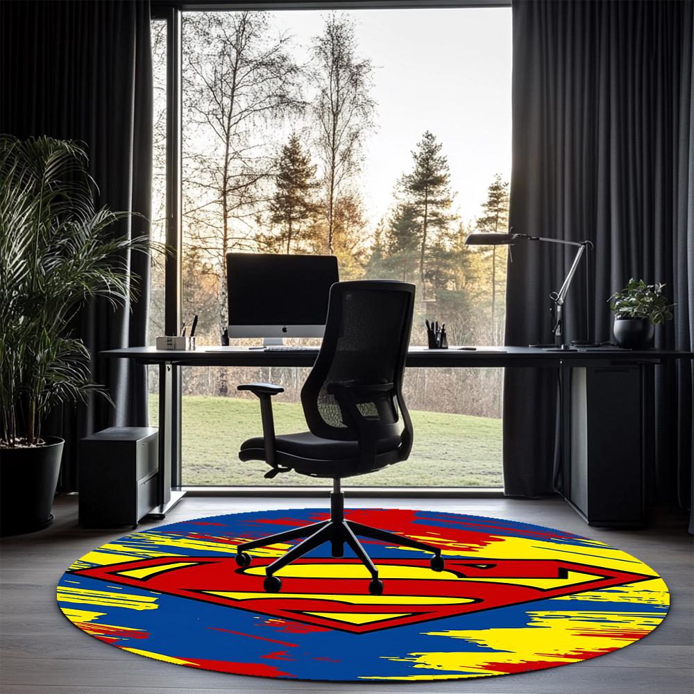 SUPERMAN Printed Round Rug Carpet Chair Rug Area Rug Entryway Doormats,for Office Chair Living Room Bedroom Kitchen Room.