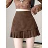 Mini-jupe plissée en daim Design-Sense pour filles pulpeuses, Style Printemps/Automne, Aspect cuir Maillard, Jupe midi amincissante en peau de cerf, Pour femmes