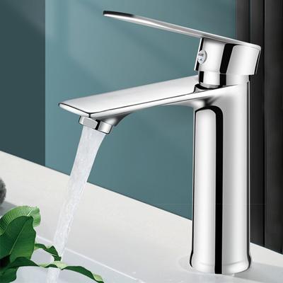Brass Core Modern Bathroom Sink Faucet Chrome Copper Alloy Single Handle Deck Mounted  Hot Cold Mixer Sink Wash Basin Water Tap