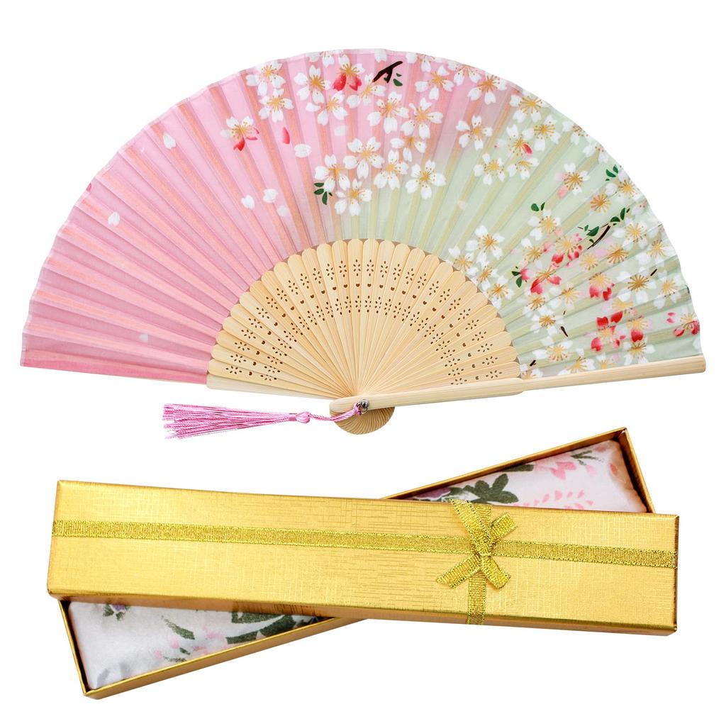Boshiho Folding Floral Japanese Japanese Accessory Women's Fan, Bamboo, Rayon, Print, Stylish, Style, Elegant, Gorgeous,