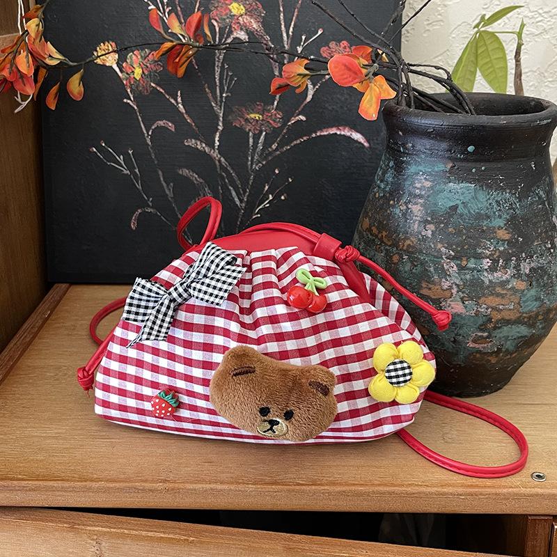 Korean Version Cute Bear Drawstring Storage Bag 2025 New Version Sweet Girl Heart Bundle Mouth Bag Simple Lipstick Bag