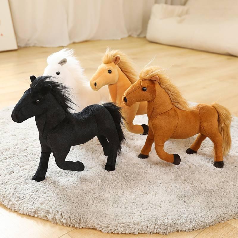 Cartoon-Simulation Plüschpferd Spielzeug Weiches Kuscheltier Geschenk für Jungen Braun und Weiß 26*32cm