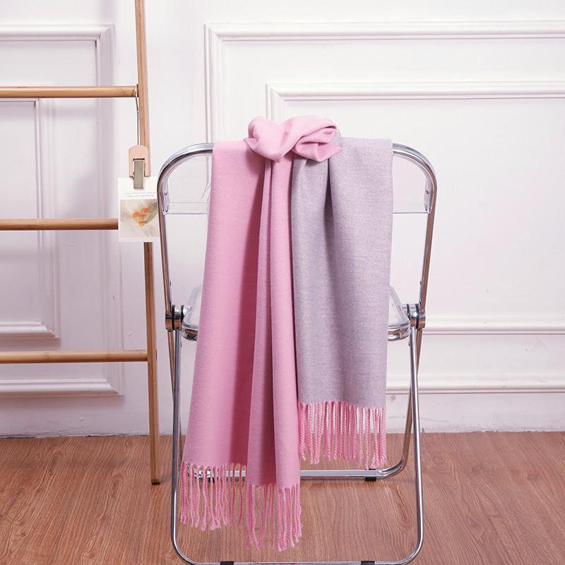 Double-Sided Women's Wool and Cashmere Scarf - Warm, Thickened Shawl for Autumn/Winter