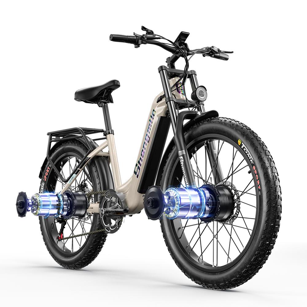 Shengmilo S700 Elektrofahrrad 2000W(Gipfel) 48V17.5Ah 26" Fat-Reifen Pedelec, Federgabel, Gepäckträger hinten für Stadtpendler & Offroad-Fahrer