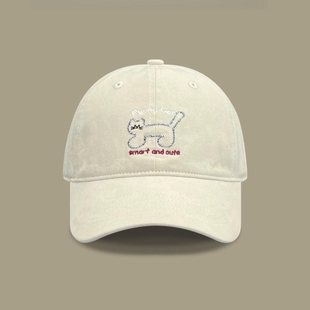 Korean Style Cat Embroidered Cap Breathable Cotton Peaked Hat Sunscreen Baseball Cap  Boys Girls