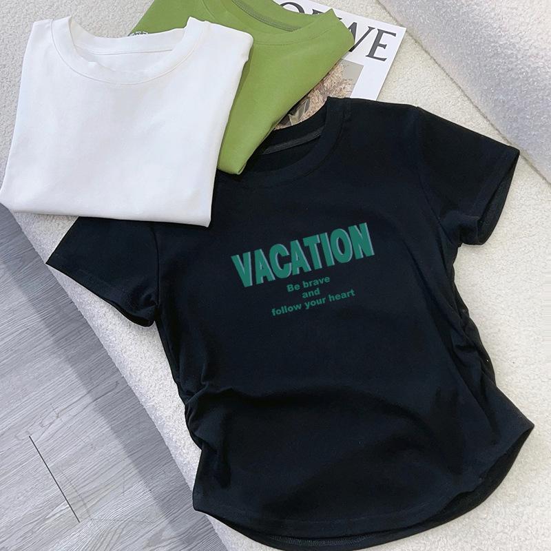 

Лето 2025 Футболка из чистого хлопка приталенного кроя с нерегулярным коротким рукавом - Универсальный повседневный модный топ XL [120-130 lbs]