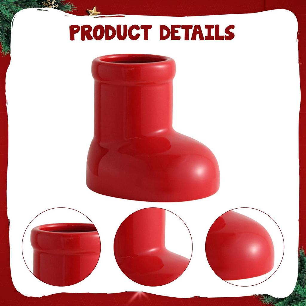Keramik-Weihnachtsvase mit roten Stiefeln, einzigartige nordische Blumendekoration, Pflanzenhalter, für den Eingangsbereich,