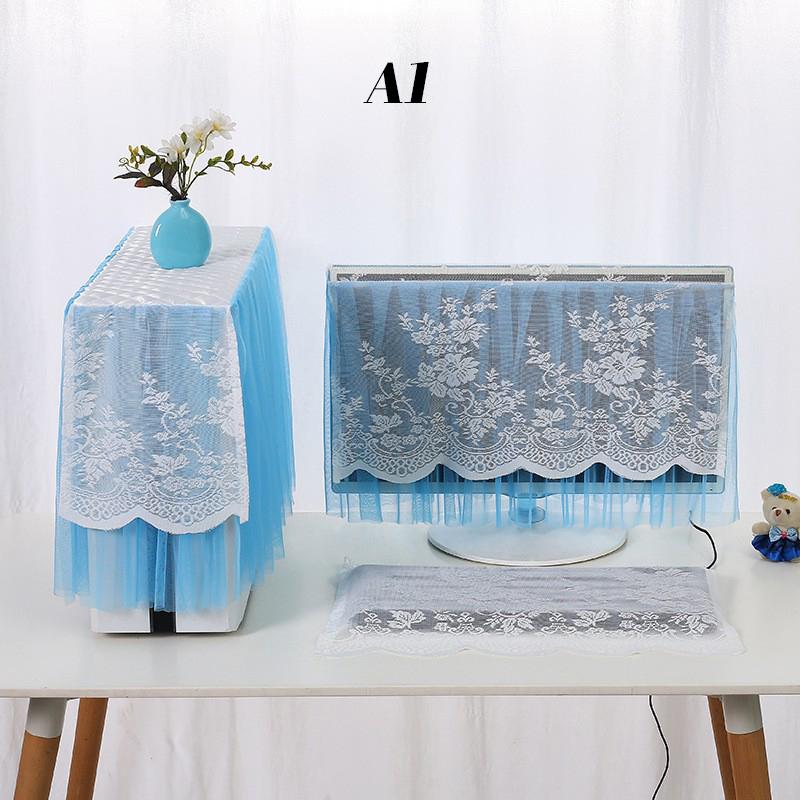 3PCS European Lace Desktop Computer Dust Cover Computer Cover 17 24 27inch LCD Monitor Protective Cover Keyboard Dustproof Cover