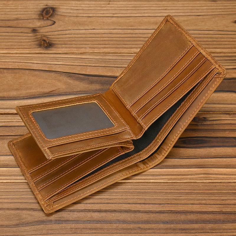 Men's Leather Short Wallet, Crazy Horse Leather, Multi Card Slot, 30% Off, Wallet Clip Layer, Cowhide Wallet