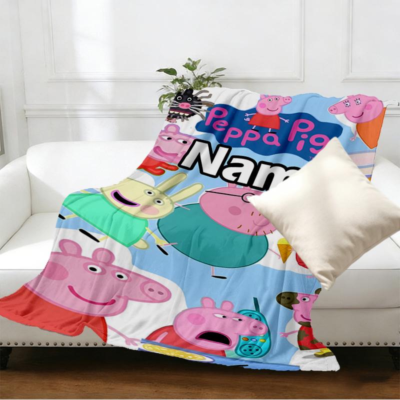 Custom Name Personalized Peppa Pig Print Blankets, Home Decor, Bedroom, Sofa, Camping, Couch, Gifts for Birthday Christmas