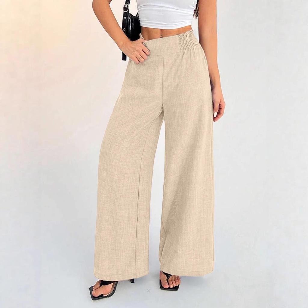 Women's Solid Color Ruched Elastic Wide-Leg Pants - 2026 European & American Fashion Style