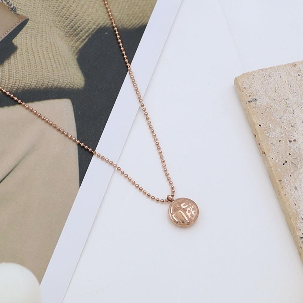 Rose Gold Titanium Steel Jewelry Necklace Female Niche Design Double-Sided Three-Dimensional Blessing Pendant Collarbone Chain Versatile