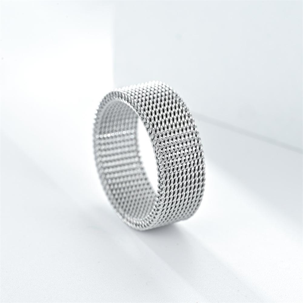 1Pc Fashionable and Versatile Classic Style Mesh Ring, Mesh Titanium Steel Ring