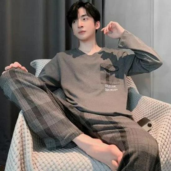 Herren Langarm Pyjama Set, Frühling/Herbst Freizeitstil, Draußen tragbar