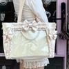 Lolita Style Bow Decor Ita Bag Women Pearl Lace Trim Japanese Transparent Window Shoulder Bag Display Badge Cute Ruffle Handbag