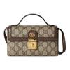 Borsa a Spalla Mini Ophidia con Ferramenta Oro Chiaro Stampa Logo e Chiusura a Chiave Borsa a Spalla da Donna Beige Marrone Scuro 772314-K9GSG-8367