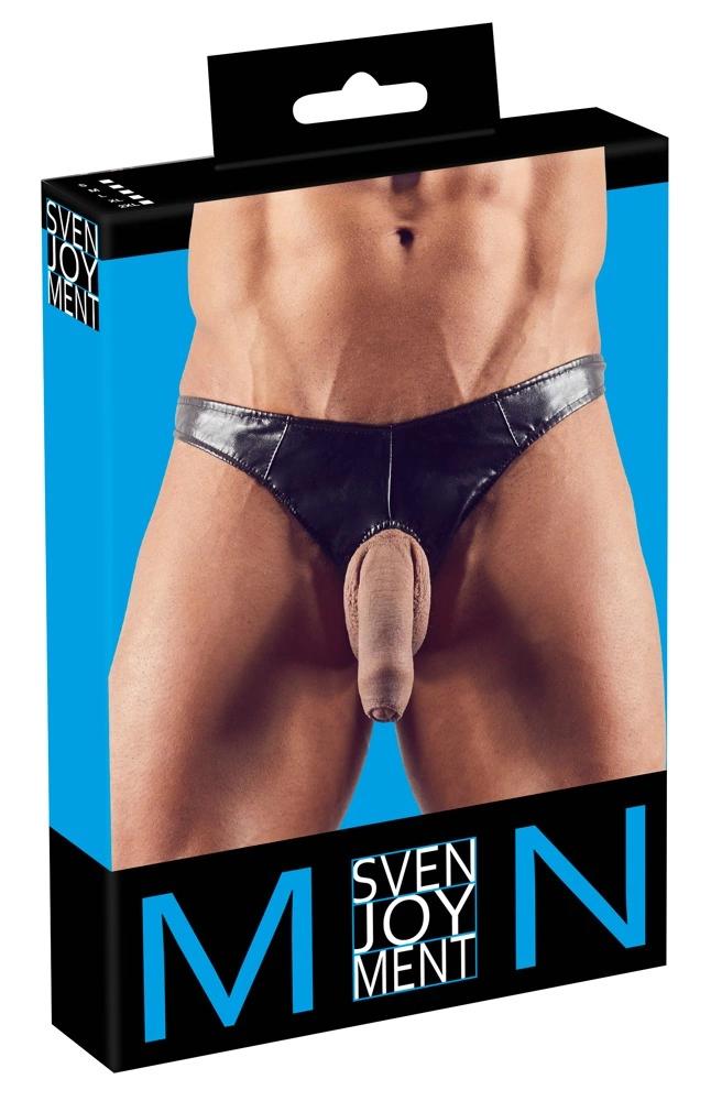 Svenjoyment - Glänzender Herren-Tanga mit Penislöchern Schwarz 2XL