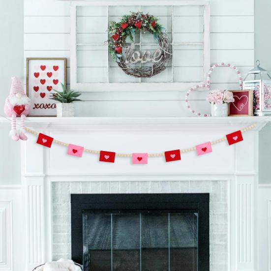 Yousheng Felt Envelope Wood Bead Garland for Valentine's Day Red And Pink Romantic Hanging Bunting Garland for Wedding Anniversary Decor