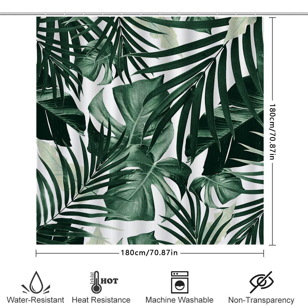 Tropical Green Leaves Shower Curtain Waterproof Fabric Bathroom Decor Greenery Print Bath Mat Modern Home Dcor Item