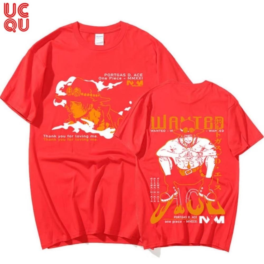 One Piece 2026 New Hot Portgas D Ace Unisex Pure Cotton Tshirt Summer Anime Doublesided Printed Parentchild Shirt S