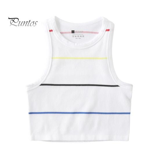 

Женская полосатая майка без рукавов с круглым вырезом, облегающий жилет, летний ребристый укороченный топ для повседневной носки, пляжного спорта L белый