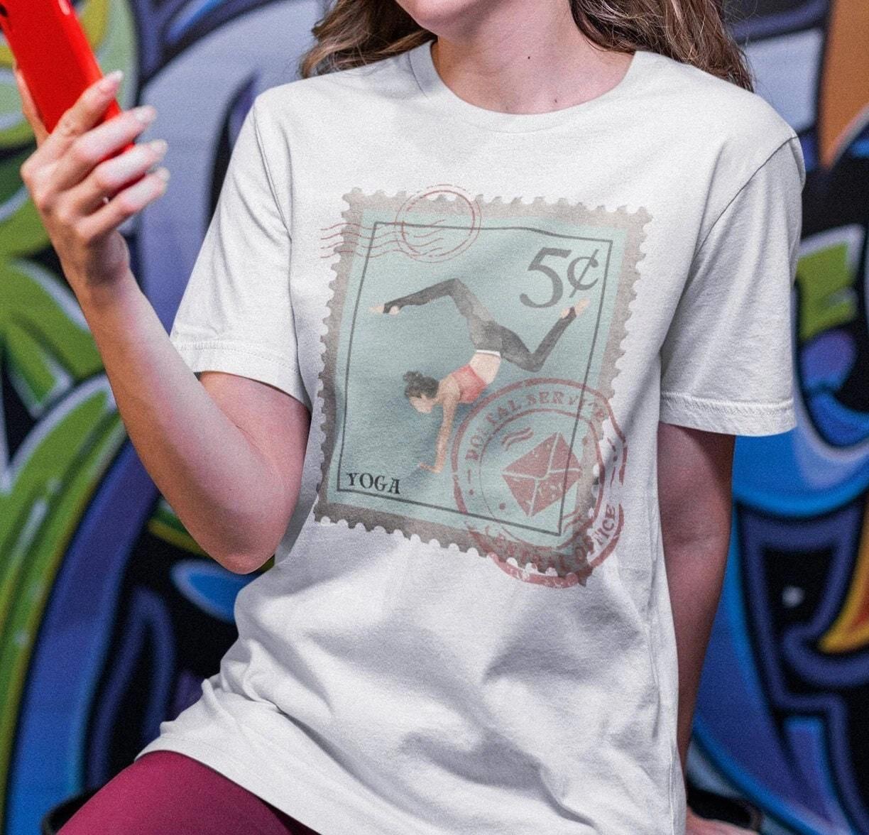 Yoga Pose Shirt, Yoga T-shirt, Yoga Post Stamp Design Shirt 2XL