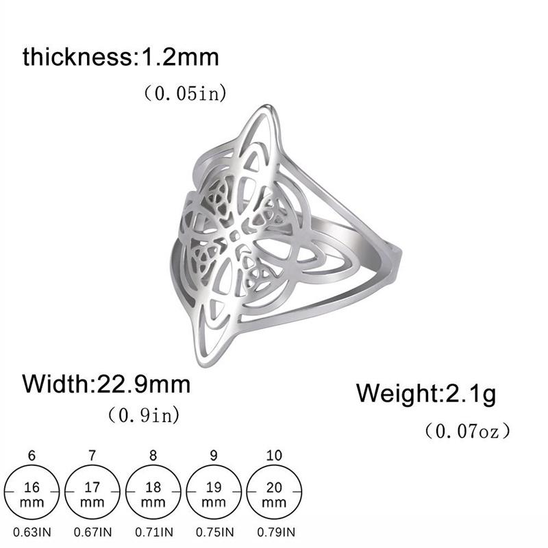 Witch Knot Stainless Steel Ring for Women Wiccan Cross Celtics Knot Protection Amulet Jewelry Gift