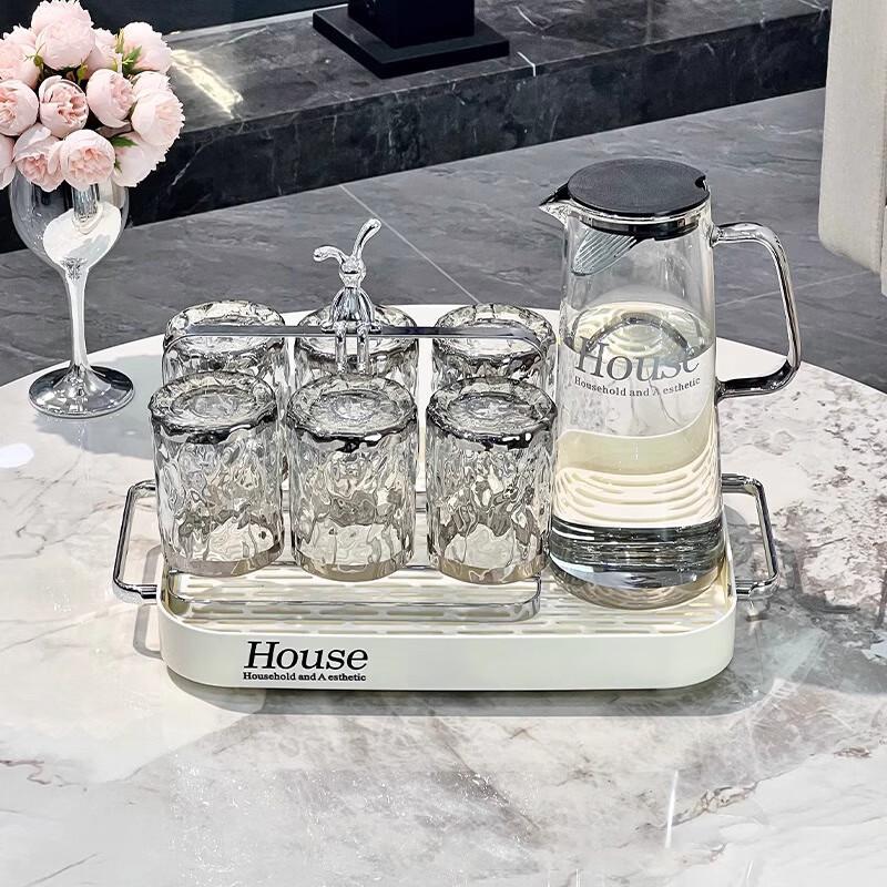 Silver-Plated Glass Water Pitcher and Cup Set