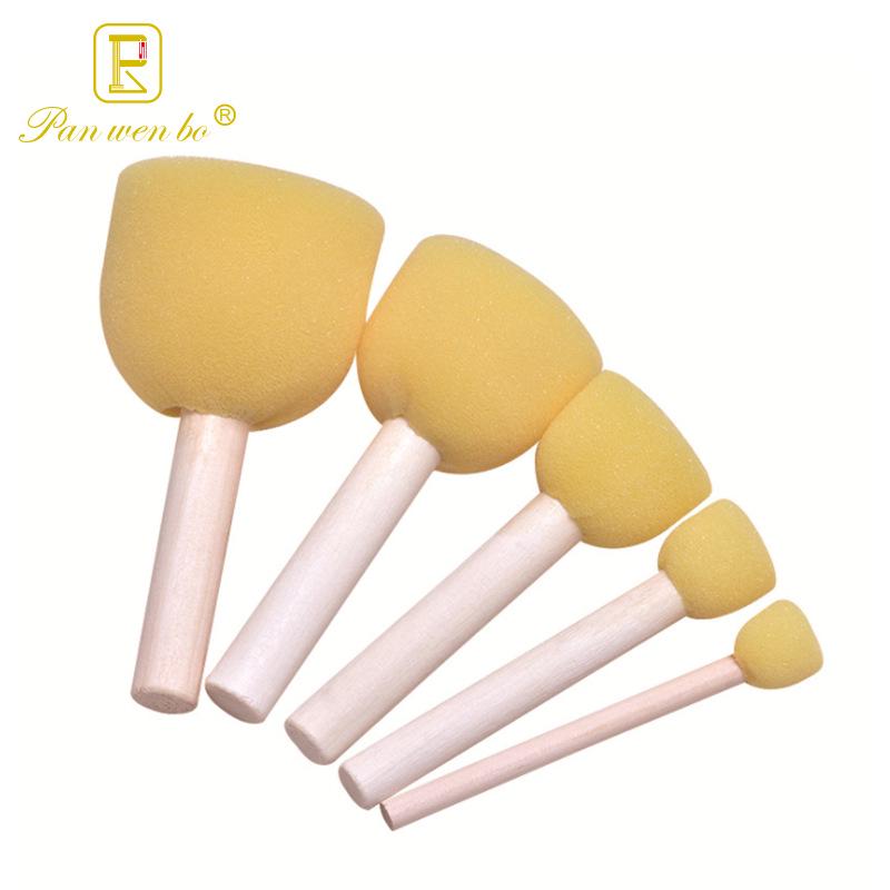 5-Piece Early Education DIY Kindergarten Painting Brushes with Wooden Handles and Sponge Stamps