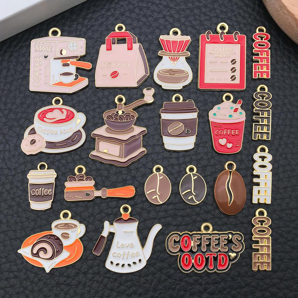 10Pc/Set New Popular Realistic Coffee Bean And Coffee Cup Pendants, Resin Accessories For Diy Creative And Fun Earrings Necklace