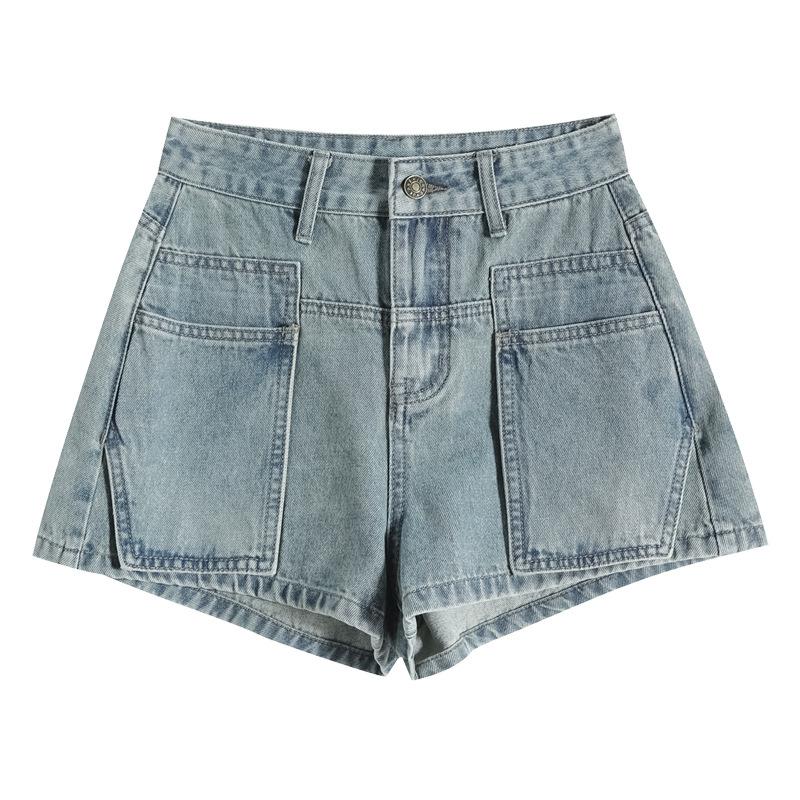 

Ретро Рабочая одежда Джинсовые шорты для женщин Летом Новые С высокой талией Стройнящие Фигура «груша» А-силуэт Прямые Широкие брюки XXL