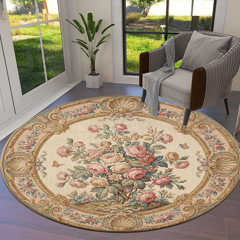 Rose Gorgeous Round Area Rug,Carpet Rug for Living Room Bedroom Sofa Playroom Decor,Non-slip Floor Mat64