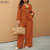 ZANZEA Two Piece Suit Women V Neck Long Sleeve Lace-up Blouse and Pants Casual Sets