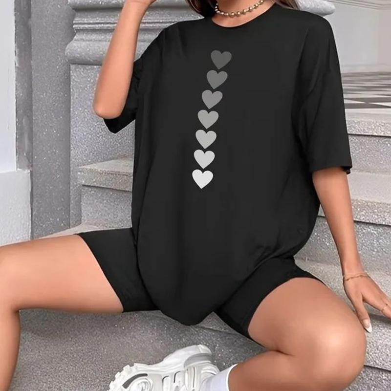 

Чувство дизайна принт с коротким рукавом свободный повседневный универсальный стиль средней длины летний топ рукав до локтя S чёрный