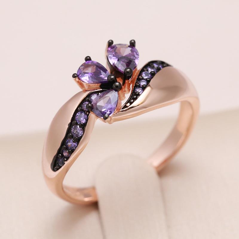 Luxury Shiny Purple Natural Zircon Wedding Ring For Women Rose Gold And Black Gold Plating Vintage Daily Fine Jewelry