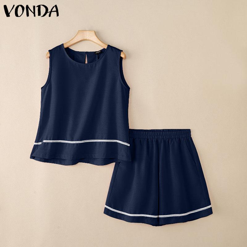VONDA Summer Outfits Women Sets Sleeveless Tank Tops and Shorts Suits