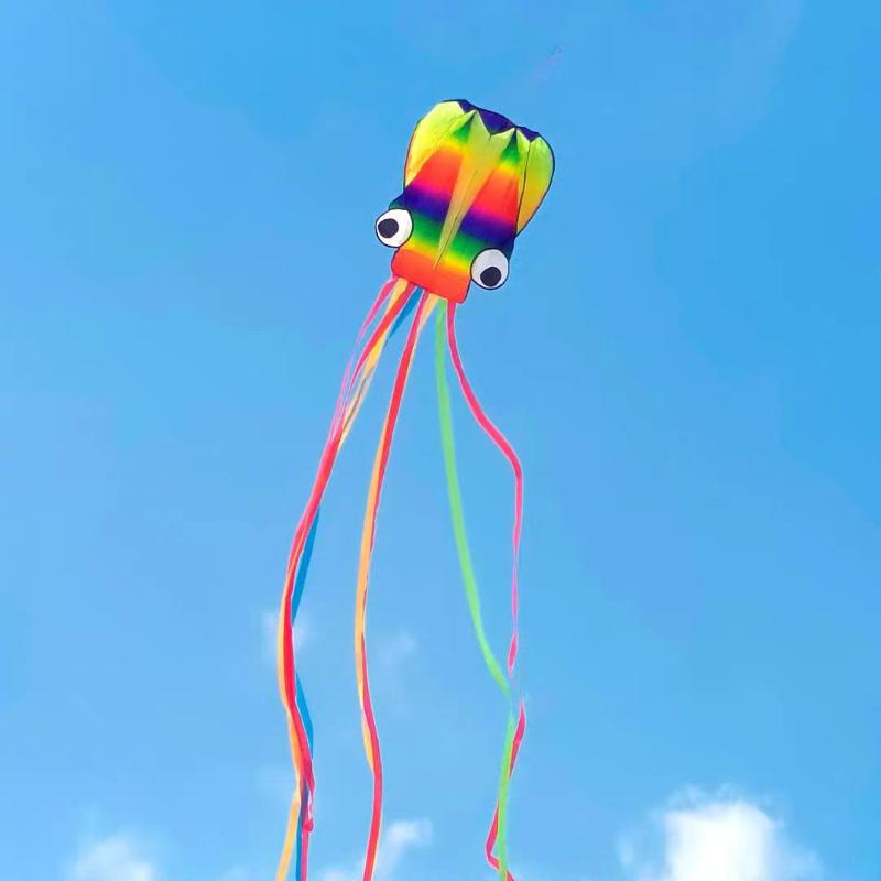 1 Juego de Cometas Blandas Gigantes Para Adultos Juguetes de Exterior Cometa Blanda 3D de Pulpo Gigante de 4 m de Color Arcoíris con Línea de Neumático de 100 m
