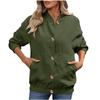 Women's Fashionable Solid Color Long Sleeved Button Jacket With Baseball Stand Up Collar Pocket Casual Jacket