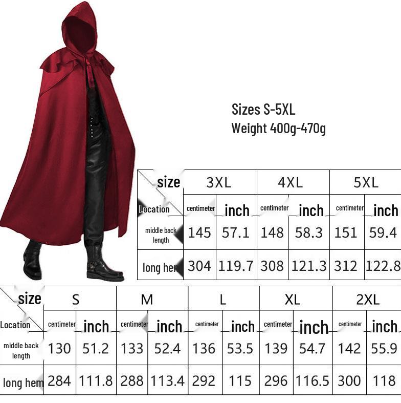 

2025 Середньовічне Ретро Готичне Довге Плащ-Накидка з Капюшоном для Чоловіків - Весняно-Осінній Одяг для Косплею L червоний